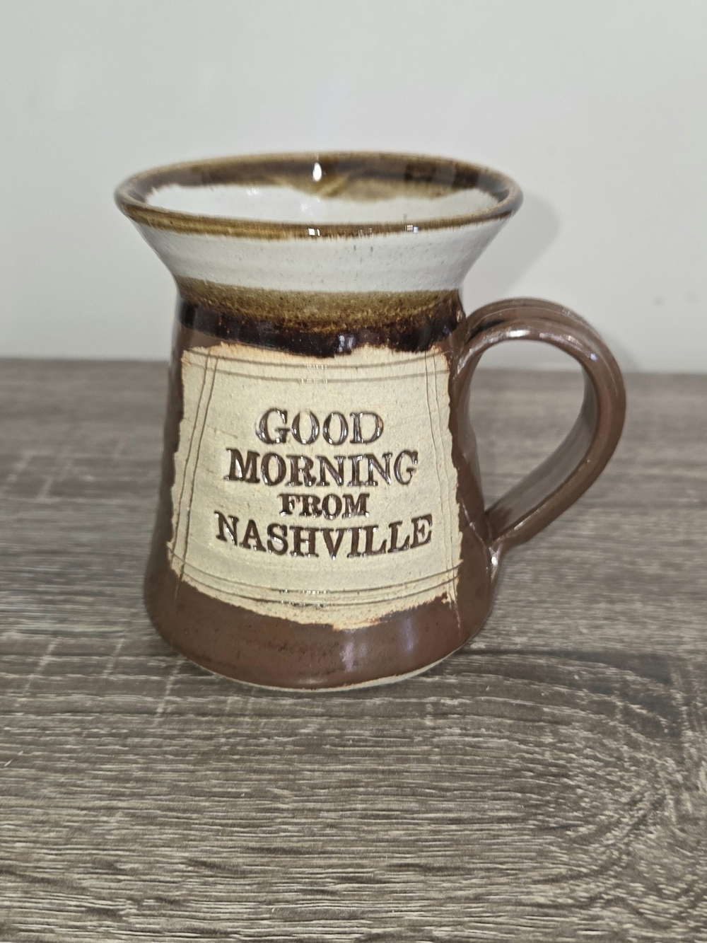 Vintage Handmade Signed Pottery Cup Mug Good Morning From Nashville